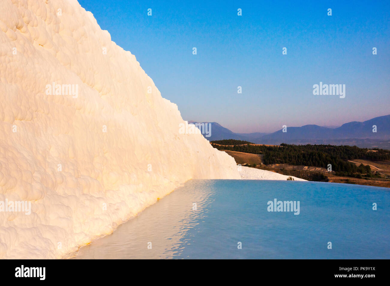 Travertine terraces of Pamukkale, Turkey (UNESCO World Heritage site) Stock Photo