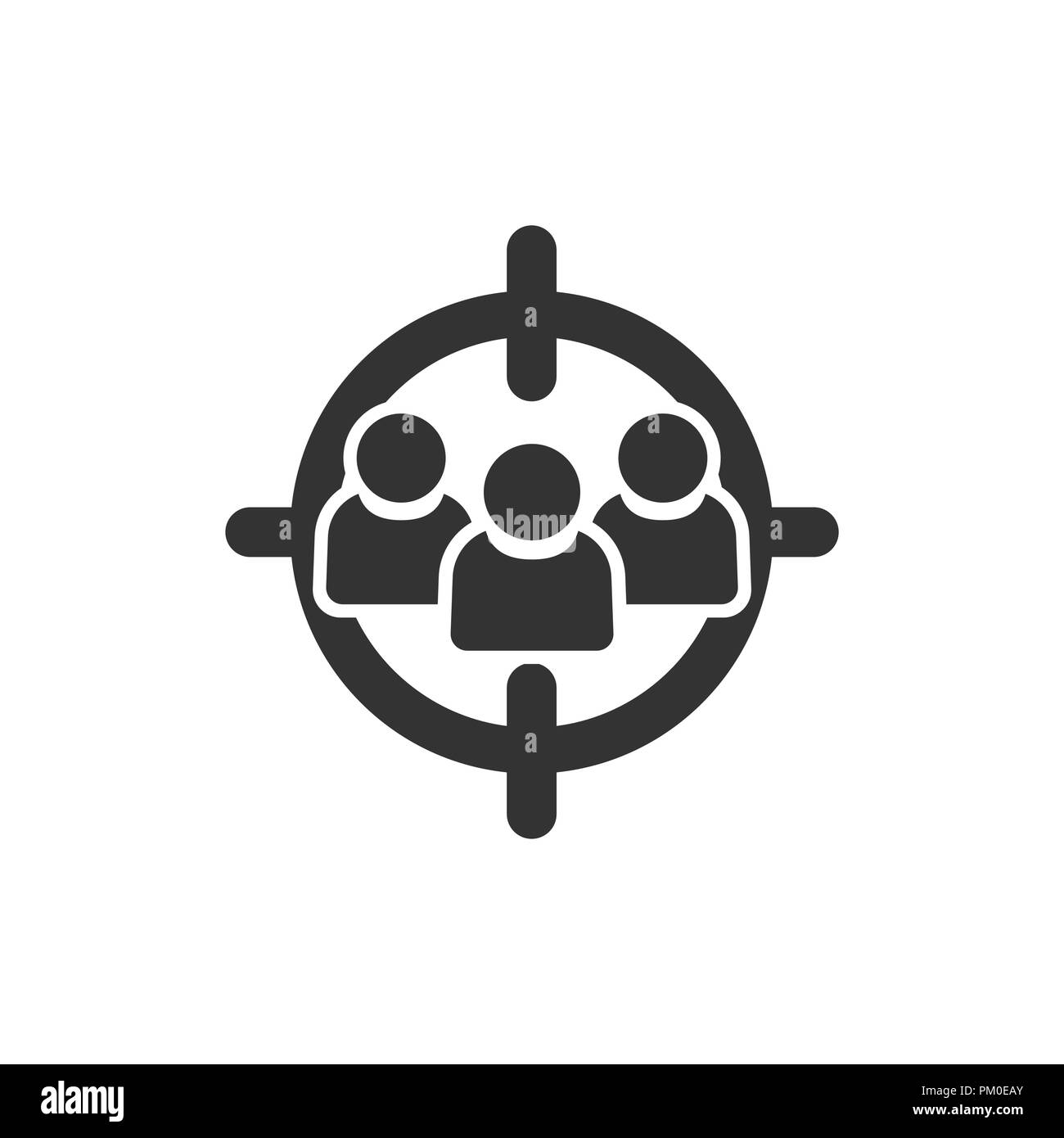 Target audience icon in flat style. Focus on people vector illustration on white isolated background. Human resources business concept. Stock Vector