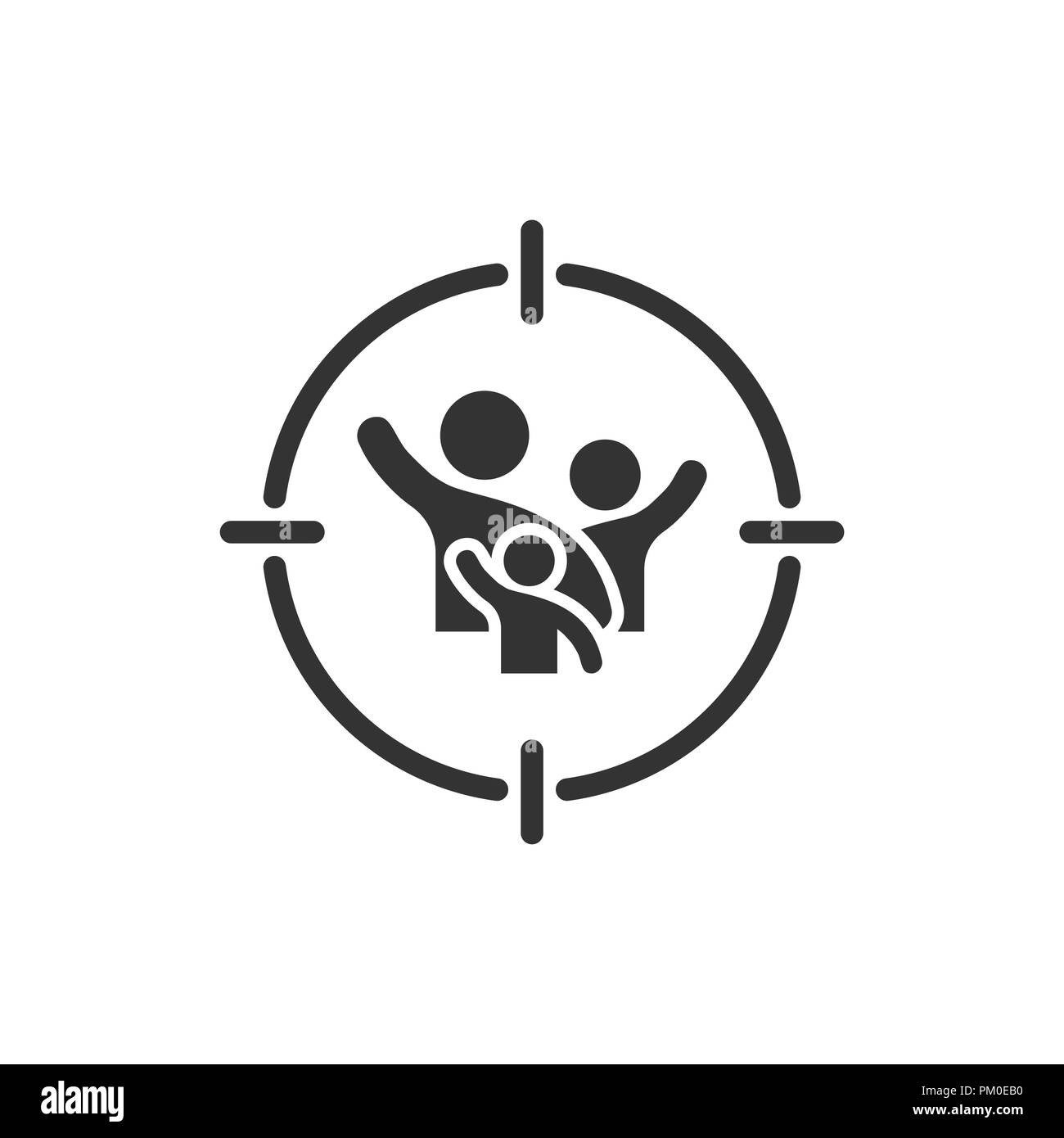 Target audience icon in flat style. Focus on people vector illustration on white isolated background. Human resources business concept. Stock Vector