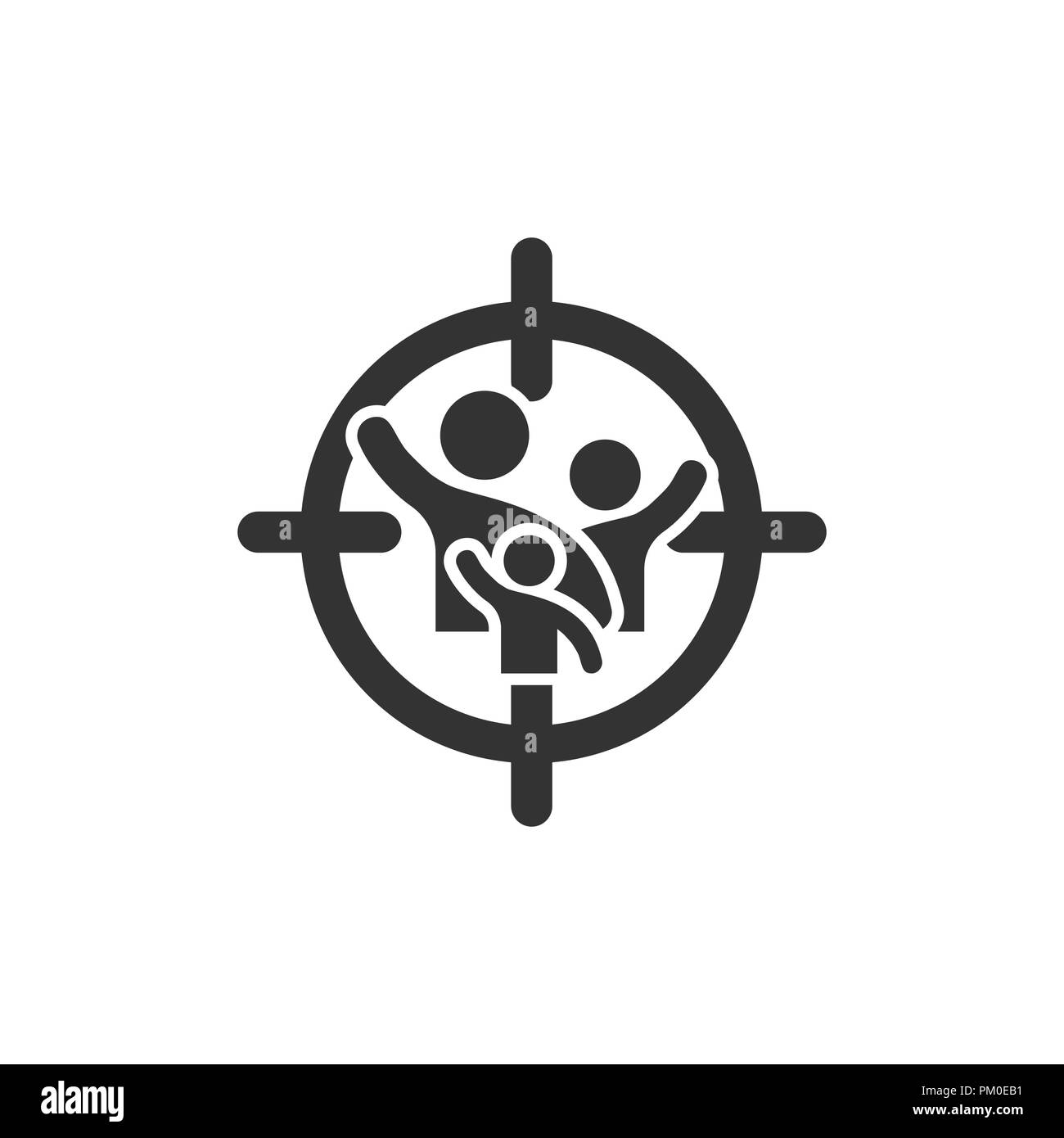 Target audience icon in flat style. Focus on people vector illustration on white isolated background. Human resources business concept. Stock Vector