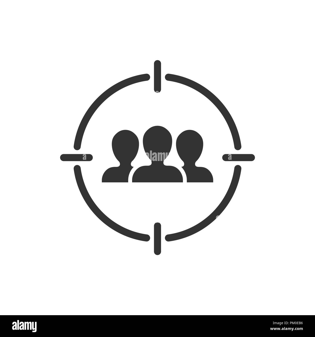 Target audience icon in flat style. Focus on people vector illustration on white isolated background. Human resources business concept. Stock Vector