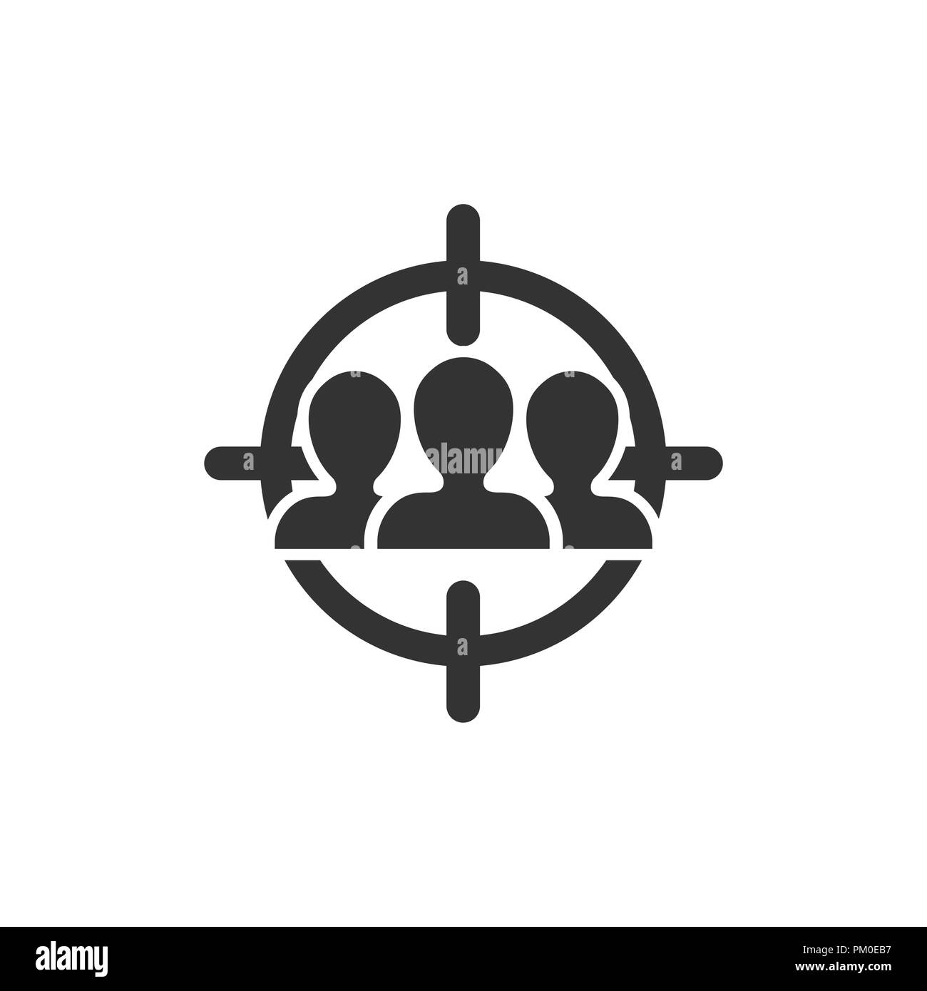 Target audience icon in flat style. Focus on people vector illustration on white isolated background. Human resources business concept. Stock Vector