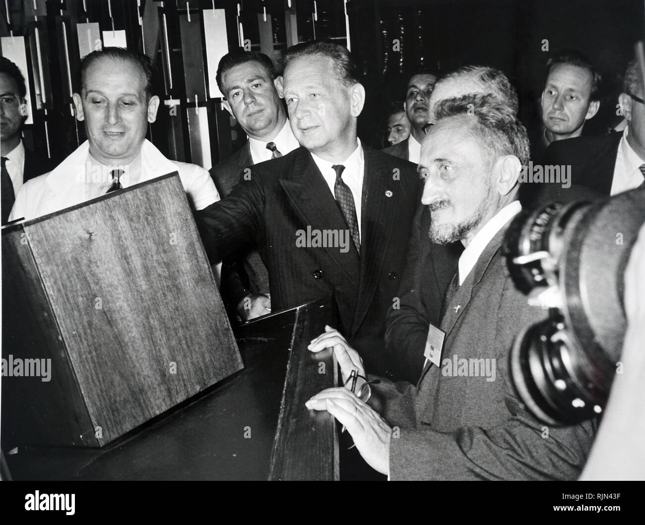 GENEVA Scientific Exhibition, opened by Dag Hammarskjold, Secretary General of the United Nations. Stock Photo