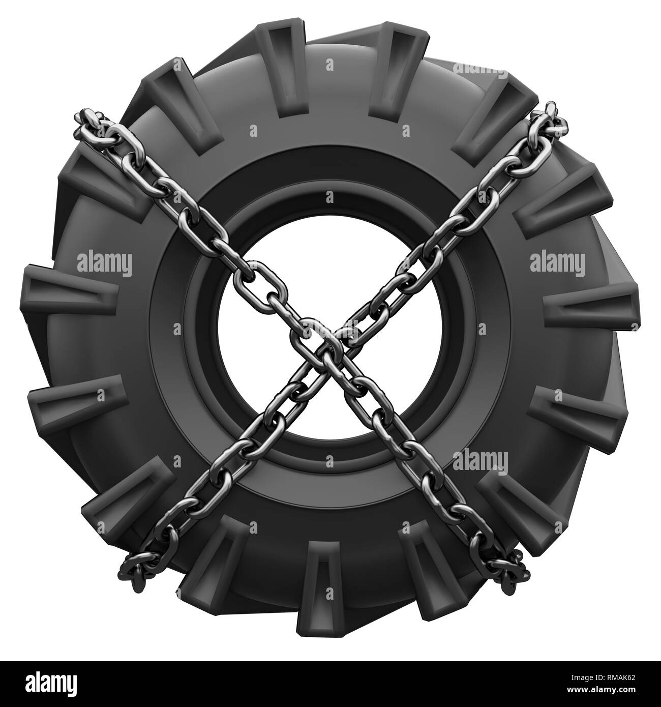 Tractor tire chains wrapped Stock Photo