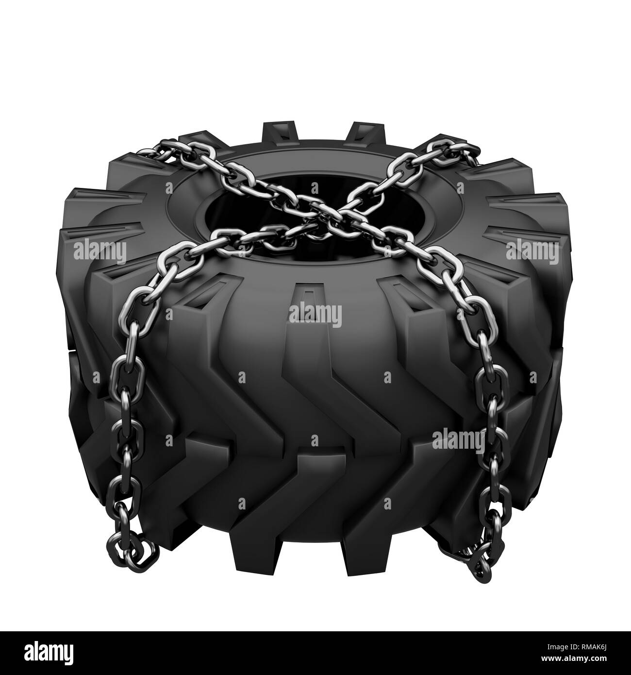 Tractor tire chains wrapped Stock Photo