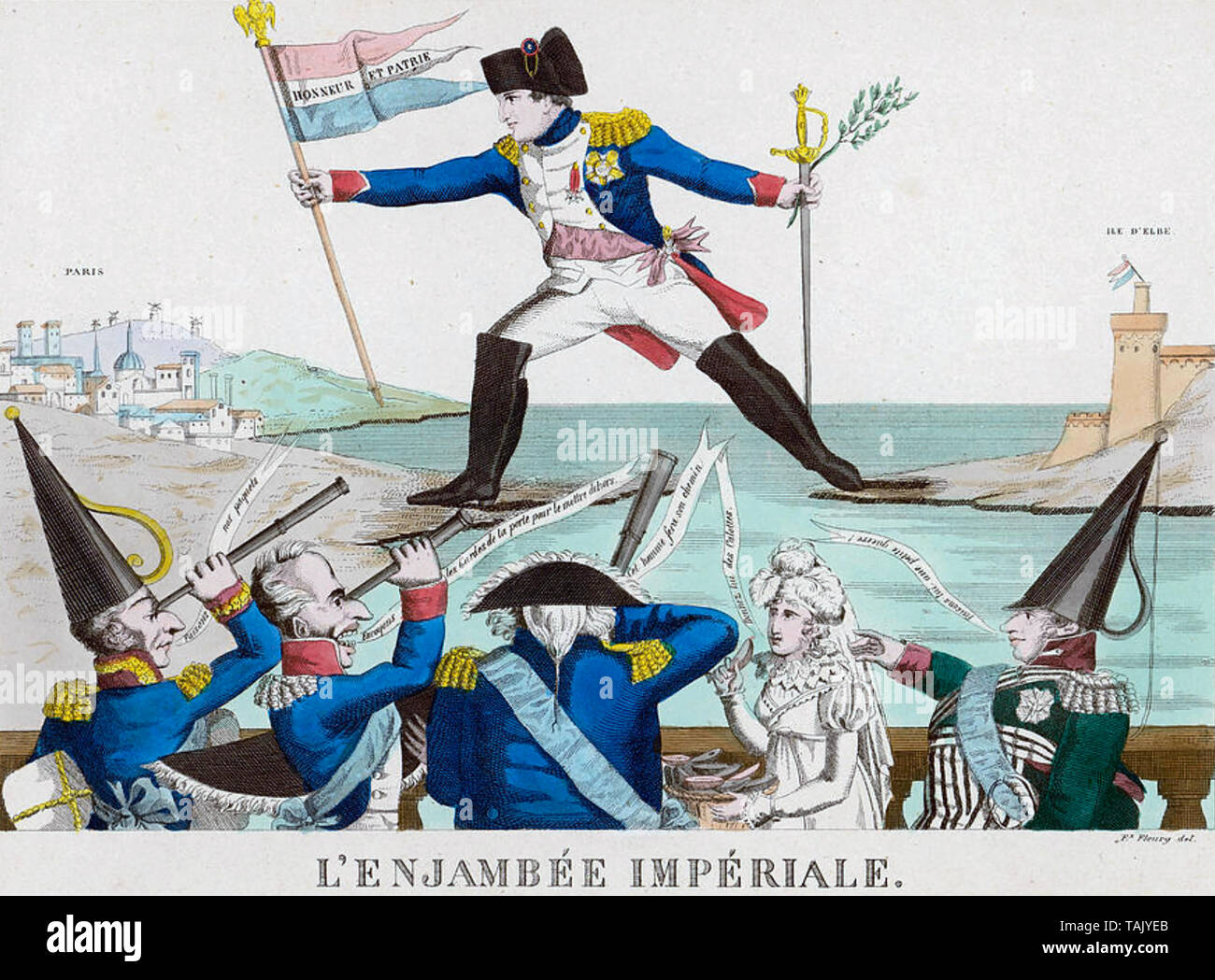 NAPOLEON escapes from Elba in an 1815 cartoon Stock Photo