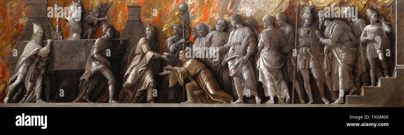 Painting titled 'The Introduction of the Cult of Cybele' by Andrea Mantegna (1431-1506) an Italian painter and student of Roman archaeology. Dated 15th Century Stock Photo