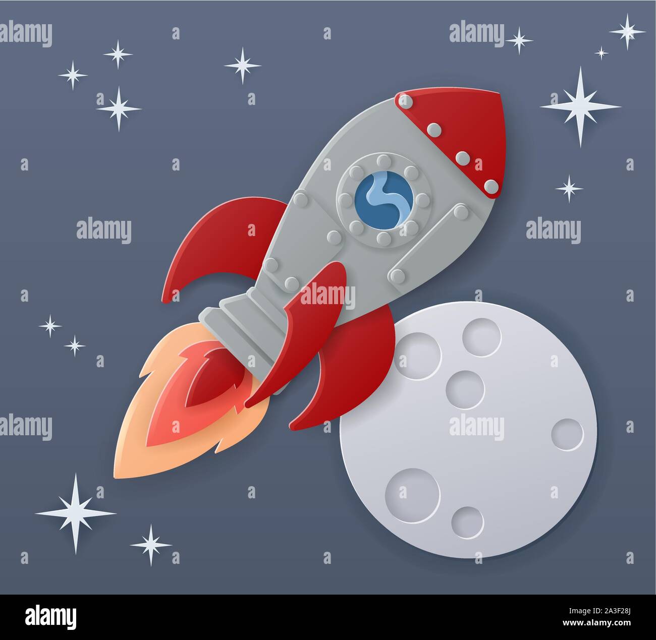 Platz Rakete Cartoon Paper Craft Moon Szene Stock Vektor