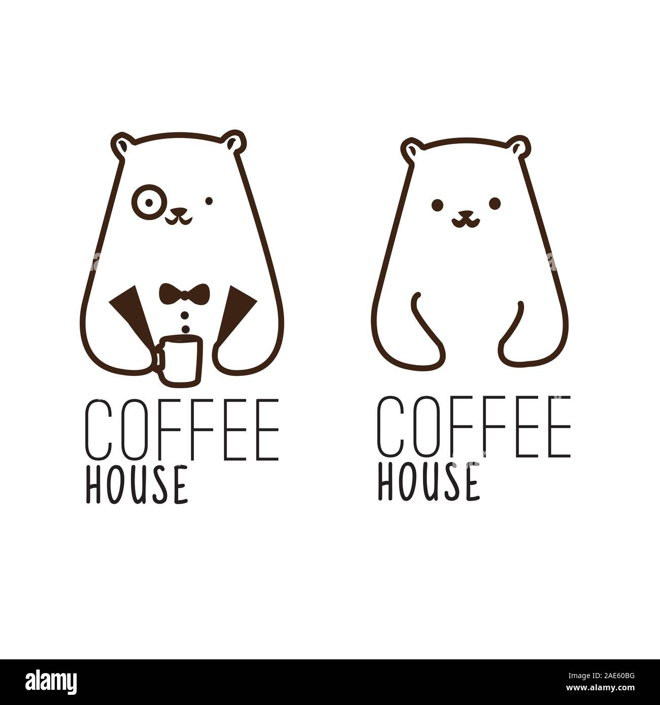 Vektor Polar bear Tee Kaffee trinken cartoon Charakter Symbol tragen Logo isoliert Abbildung: schwarz Stockfoto