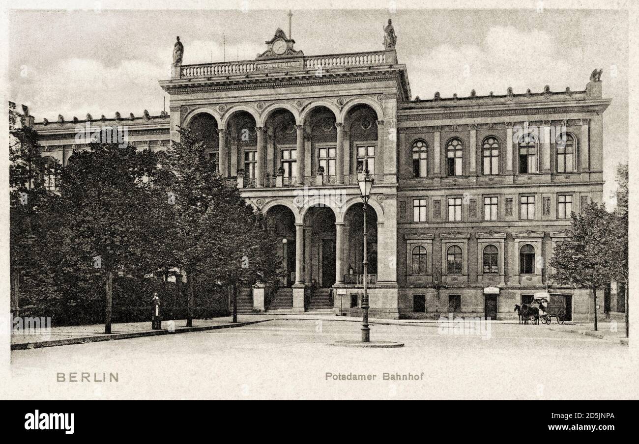 Deutsche Postkarte im Retro-Stil. Potsdamer Bahnhof. Berlin. Deutschland. 1900er Stockfoto