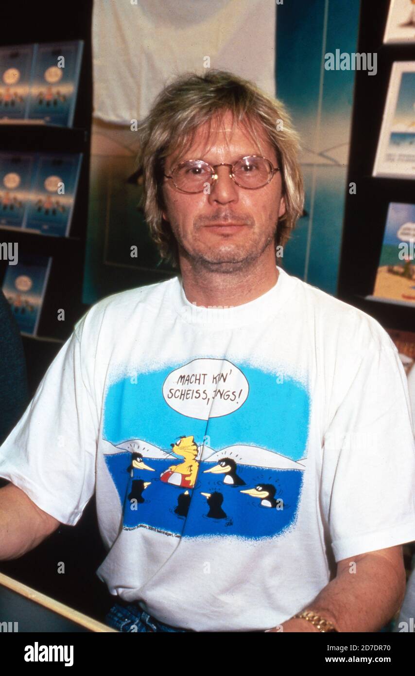 Karikaturist Uli Stein auf der Buchmesse in Frankfurt, Deutschland 1993. Stockfoto