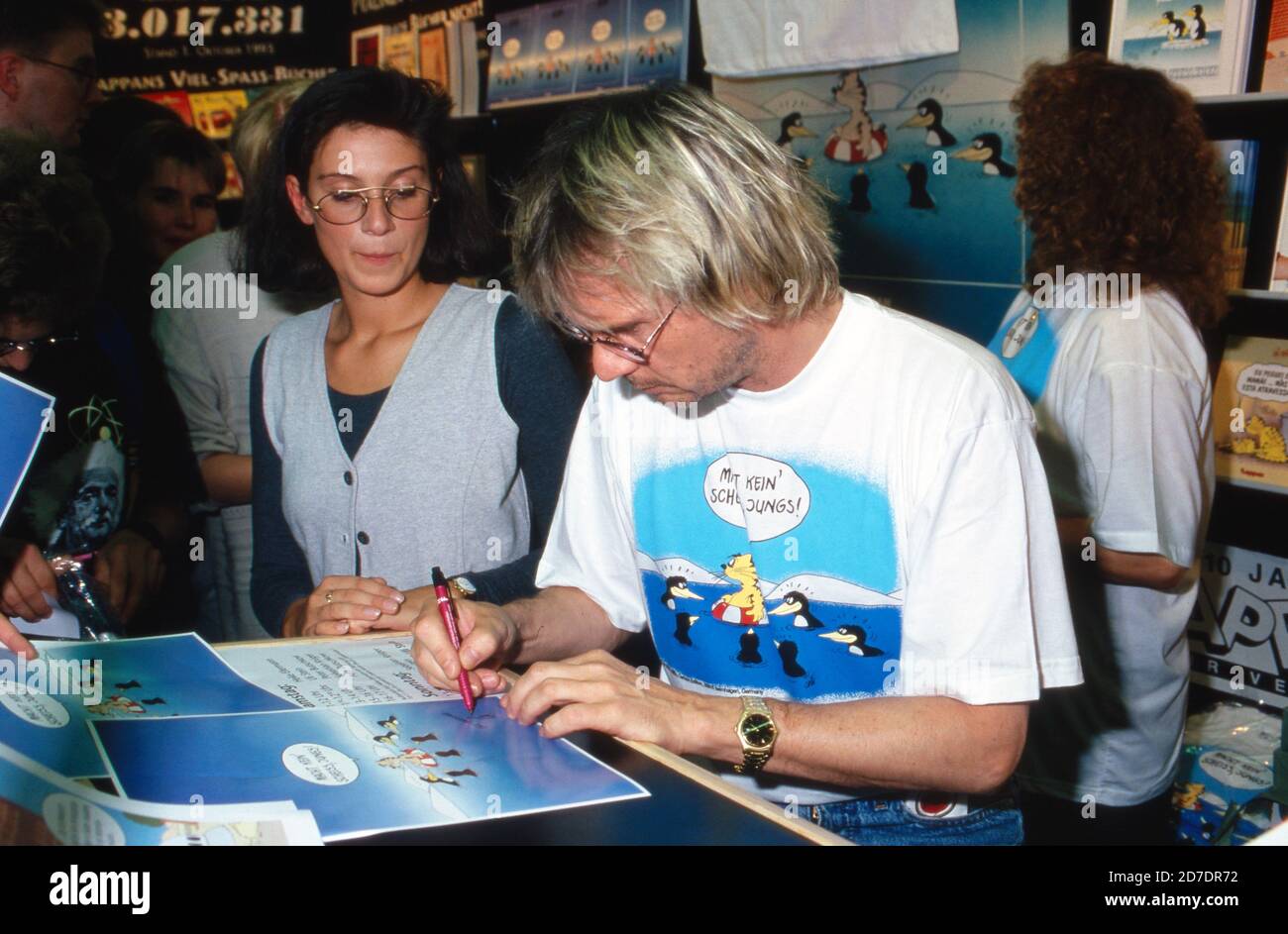 Karikaturist Uli Stein auf der Buchmesse in Frankfurt, Deutschland 1993. Stockfoto