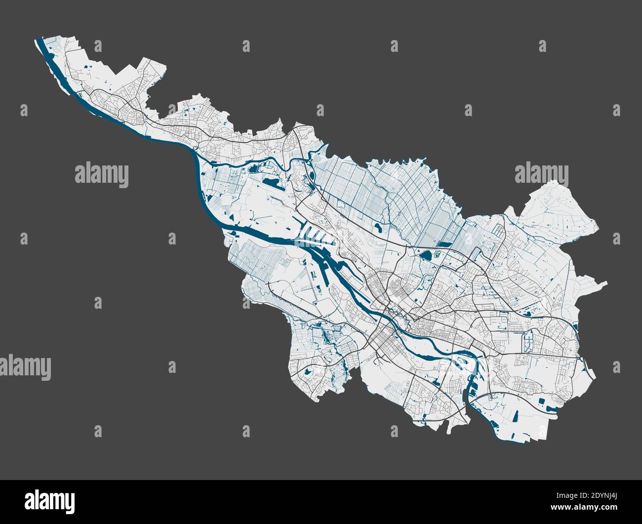 Bremen-Karte. Detaillierte Karte des Stadtverwaltungsgebietes Bremen. Stadtbild-Panorama. Lizenzfreie Vektorgrafik. Lineare Übersichtskarte mit Autobahnen, s Stock Vektor