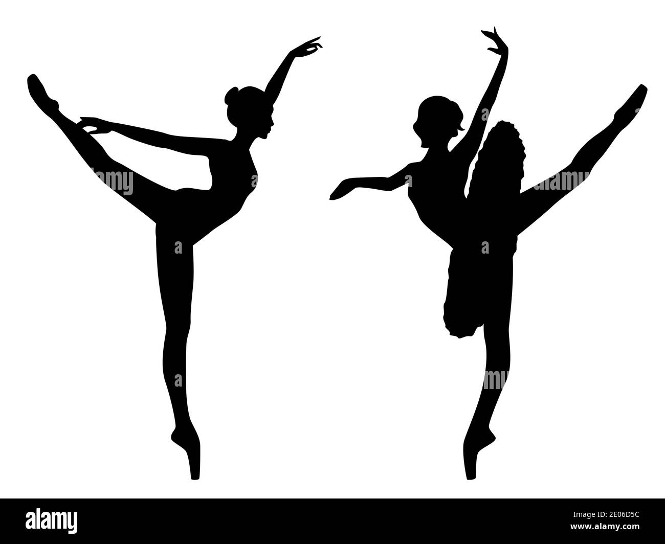 Abstrakte schwarze Schablone Silhouetten von schlanken attraktiven Ballerinas in Bewegung, Hand Zeichnung Vektor-Illustration Stock Vektor