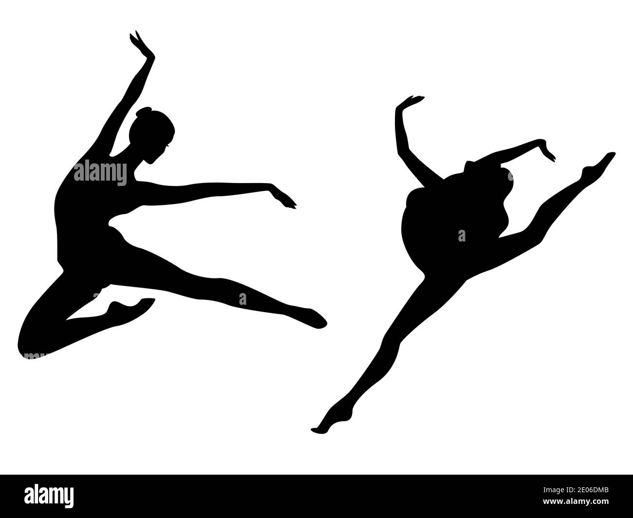 Abstrakte schwarze Schablone Silhouetten von schlanken Damen Tänzerin im Sprung, Hand Zeichnung Vektor-Illustration Stock Vektor