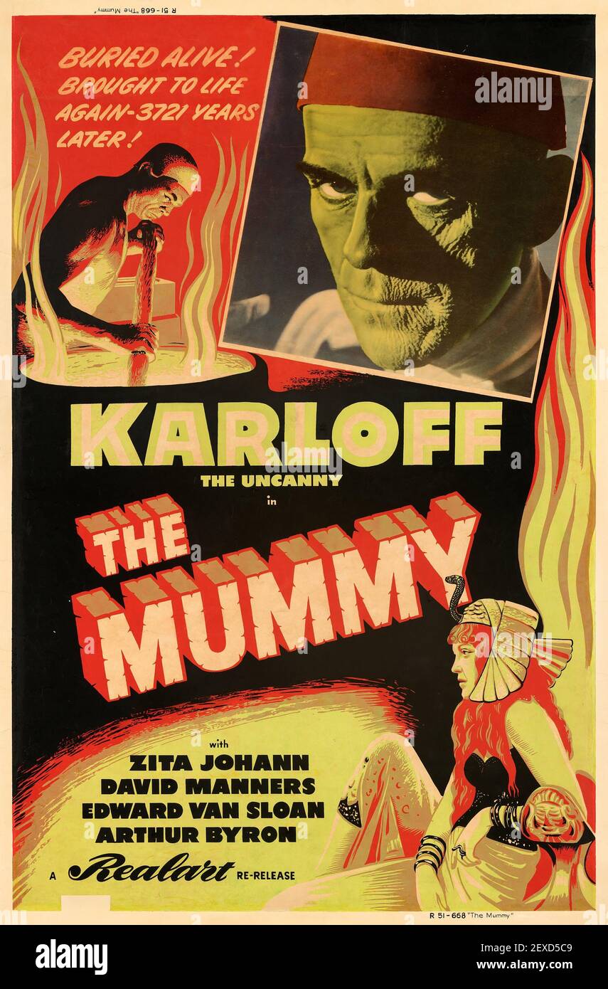 Das Mami-Kunststück. Boris Karloff und Zita Johann. Altes und Vintage-Horrorfilm-Poster/Filmposter. 1932. Stockfoto