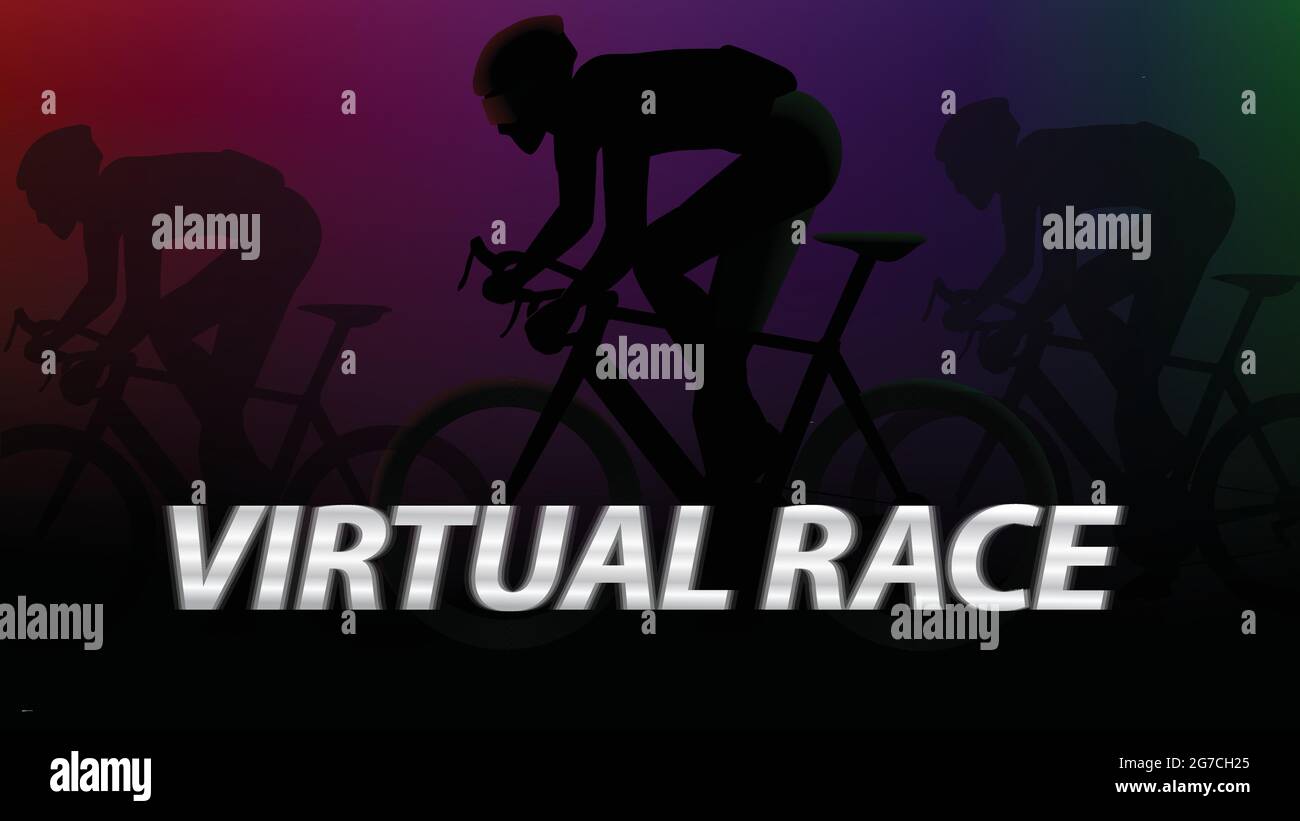 Virtual race cycling Konzept. Virtual roadbike cyling Meisterschaft. Silhouette Radfahrer vor abstraktem Hintergrund. vektor-Illustration Stock Vektor