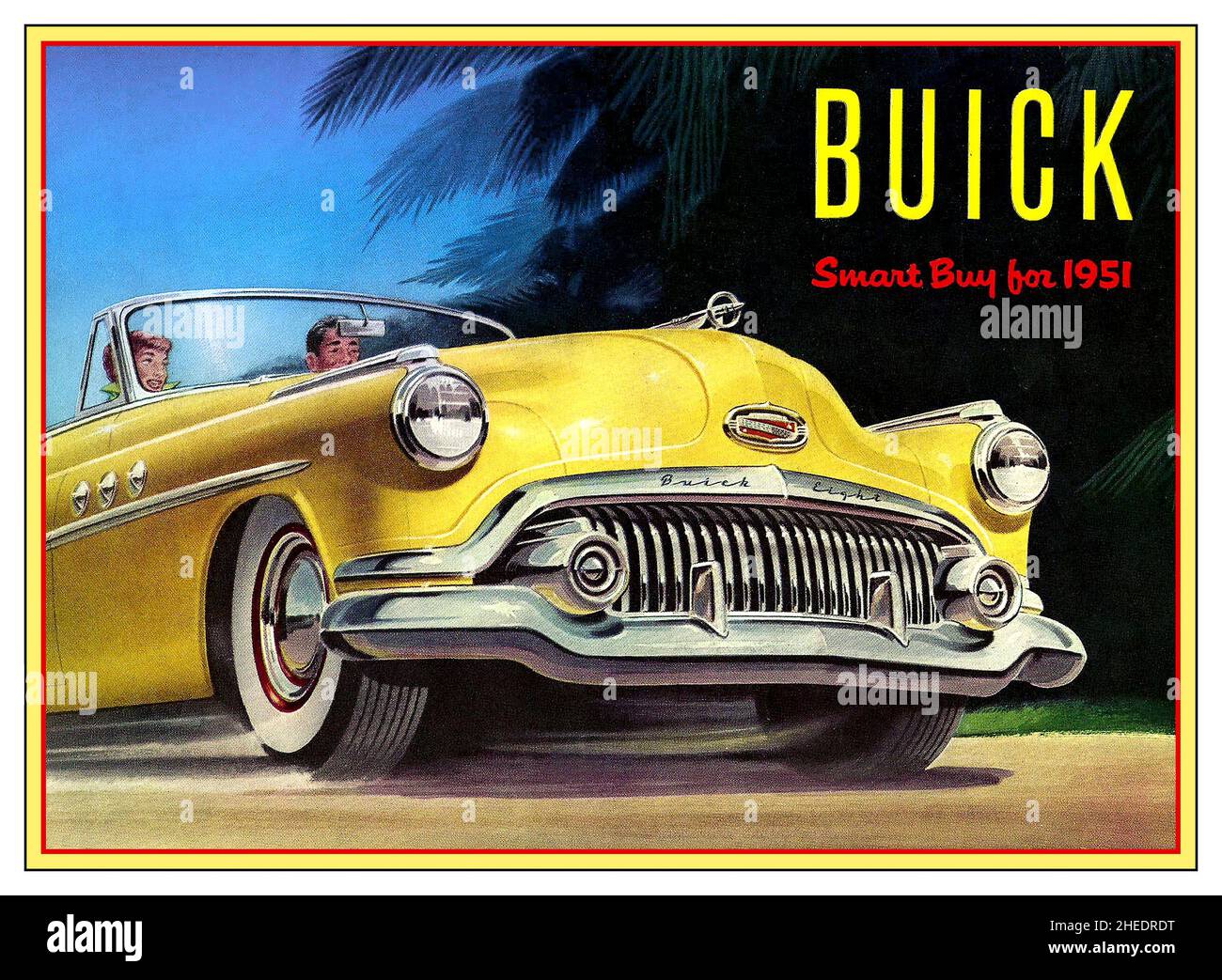 1950s American Buick Yellow Convertible Motorcar Poster Automobile Car Poster Werbung BUICK LIGHT 1951 Open Top Tourer Coupe BUICK Smart Kaufen für 1951 Stockfoto