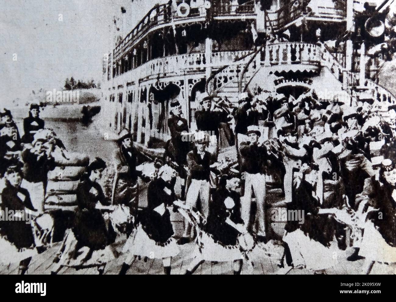 On the Set of Show Boat, ein amerikanischer musikalischer romantischer Komödie-Drama-Film aus dem Jahr 1951, der auf dem gleichnamigen Musical aus dem Jahr 1927 von Jerome Kern (Musik) und Oscar Hammerstein II (Drehbuch und Texte) sowie dem Roman von Edna Ferber aus dem Jahr 1926 basiert. Stockfoto