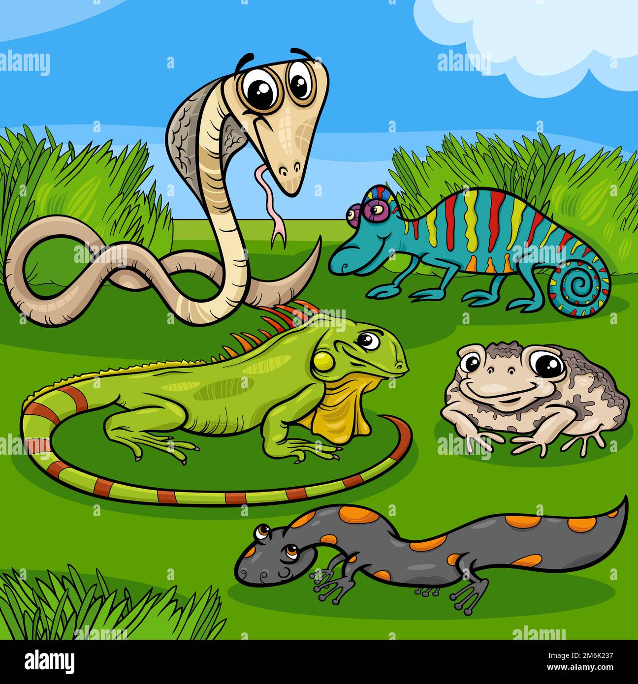 Cartoon-Reptilien und Amphibien-Tierfiguren Stockfoto