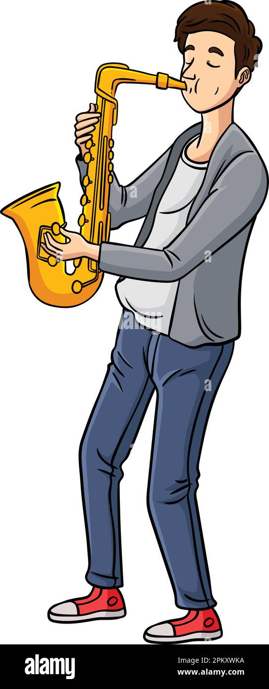 Saxophonist Cartoon Colored Clipart Illustration Stock Vektor