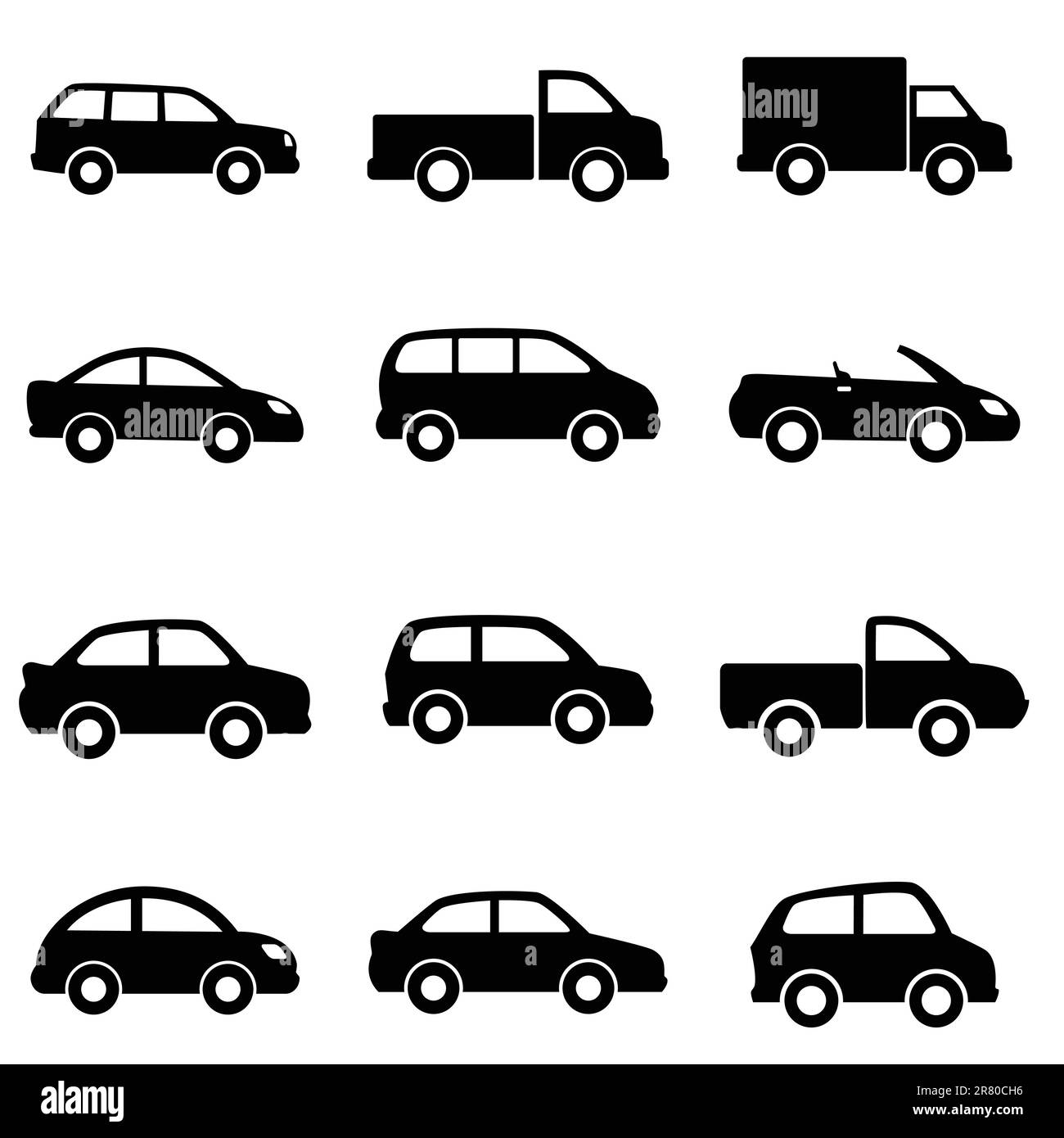 Autos und Lastwagen in Schwarz Stock Vektor