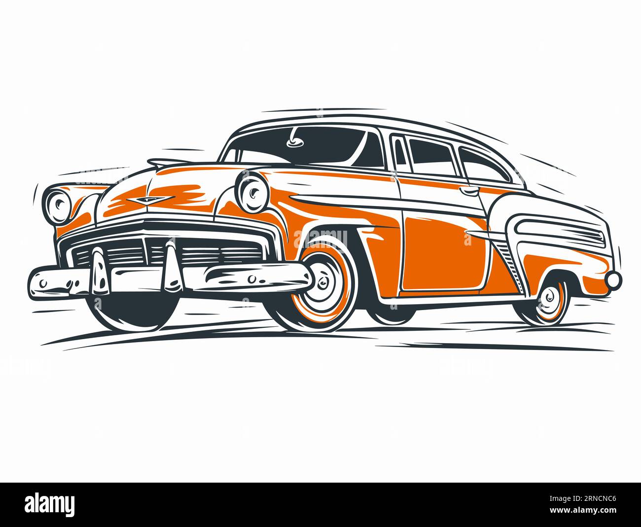 Alte Us Auto Orange Vektor Zeichnung Symbol, Grafik, Retro Vintage Auto Design Auto, Vektor Illustration Im Stil Des Holzschnitts Stock Vektor