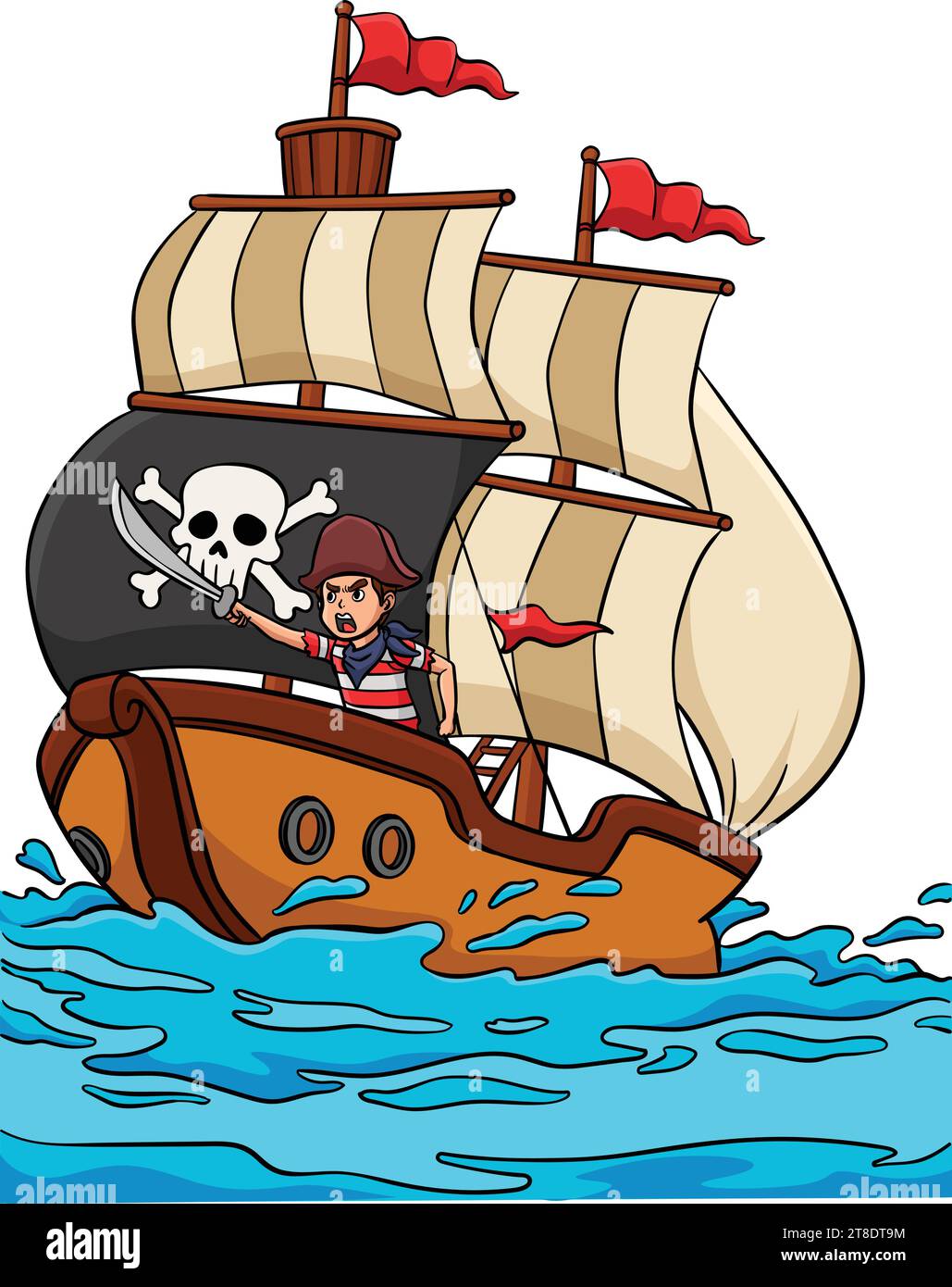 Piratenschiff Cartoon Farbige Clipart-Illustration Stock Vektor