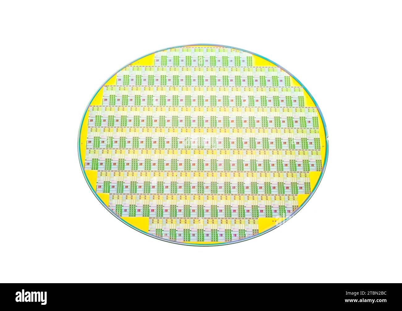 Halbleiter-Wafer-Scheibe aus weiß isoliertem Silizium Stockfoto