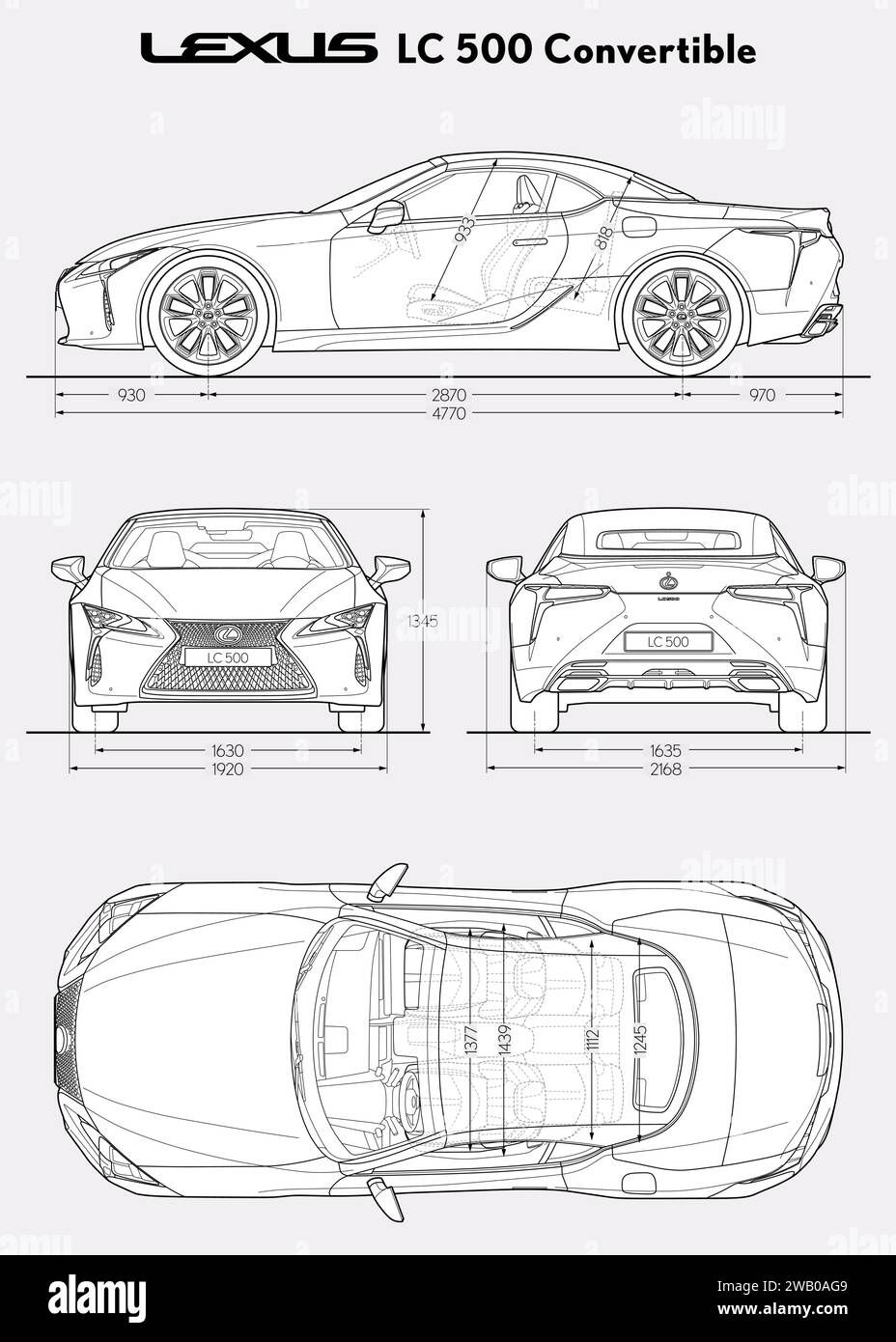 Lexus LC Cabriolet 2023 Bauplan Stock Vektor