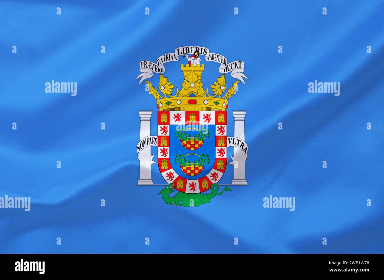 Die Flagge von Melilla, Spanien, Europa, EU, Studio Stockfoto