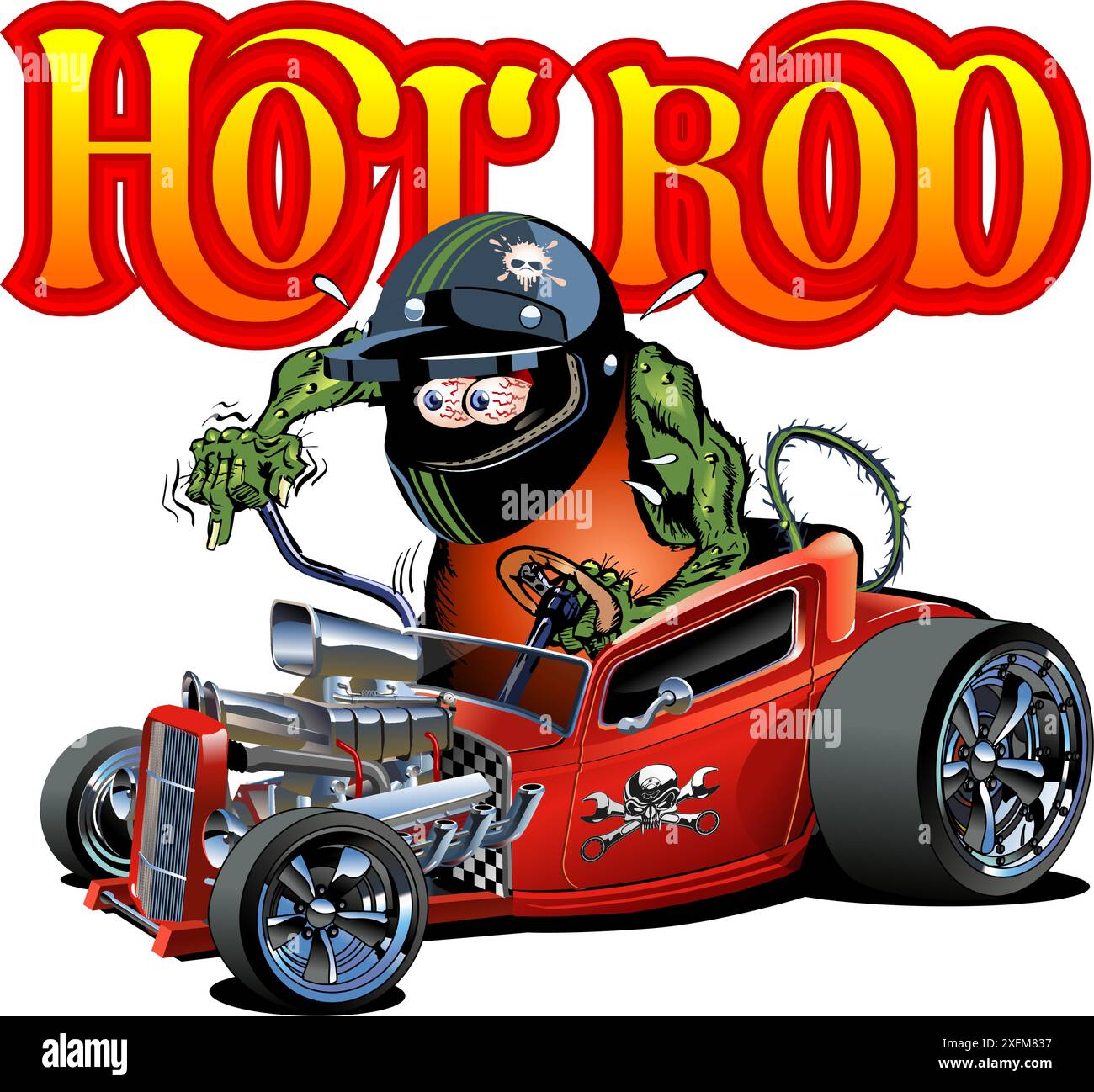 Cartoon Retro Hot Rod. Verfügbares EPS-10-Vektorformat, das durch Gruppen und Ebenen getrennt ist, um eine einfache Bearbeitung zu ermöglichen Stock Vektor