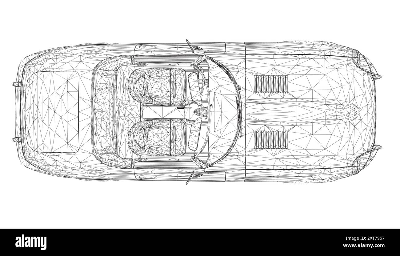 Luxus-Cabriolet. Ausmalseiten für das Zeichnen von Erwachsenen. Line Art Picture Cabriolet mit Umrissen. Vektorillustration Fahrzeug. Schwarzes Drahtmodell Stock Vektor