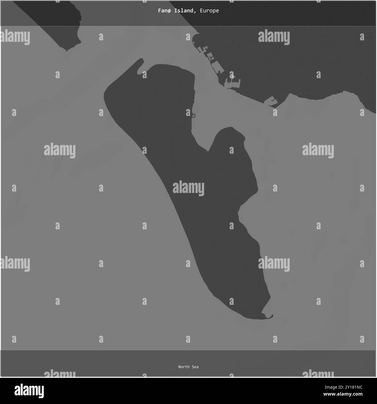 Fan Island in der Nordsee, die zu Dänemark gehört, wurde auf einer zweistufigen Höhenkarte quadratisch zugeschnitten Stockfoto