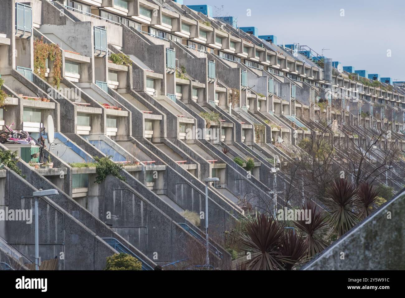 Fassade des Anwesens der Alexandra Road, oft als Rowley Way bezeichnet, eine brutalistische Architektur in London, England Stockfoto