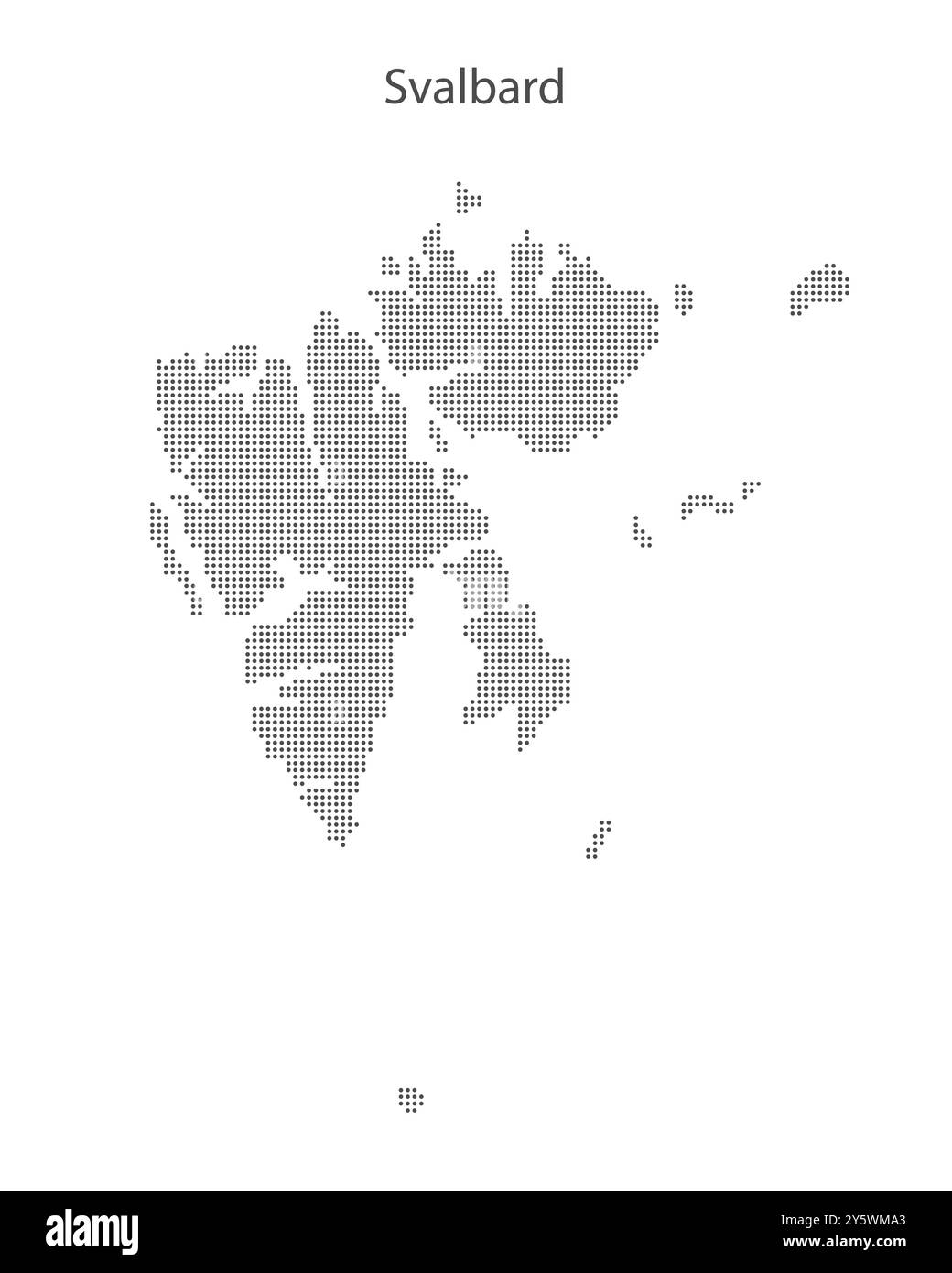 Abstrakte gepunktete Schwarzweißkarte der Insel Svalbard Norwegen. Digitale gepunktete Vektorgrafik der Landkarte. Stock Vektor