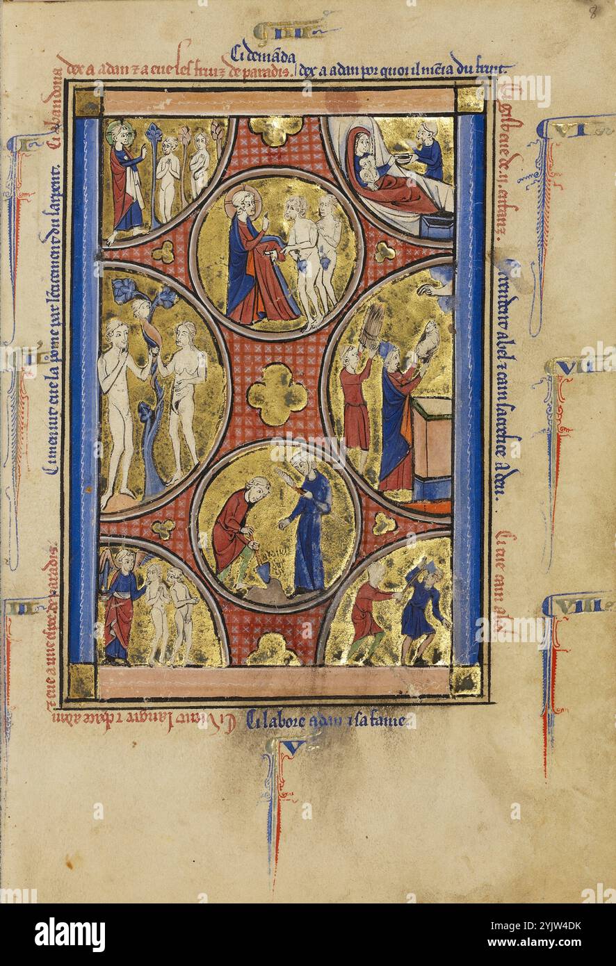 Szenen aus dem Leben von Adam und Eva und Kain und Abel; Wenzeslaus Psalter, um 1250–1260. Stockfoto