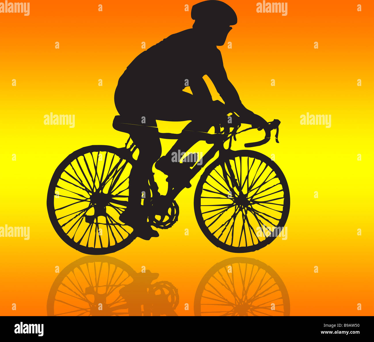 Silhouette der Radfahrer unterwegs. Stockfoto