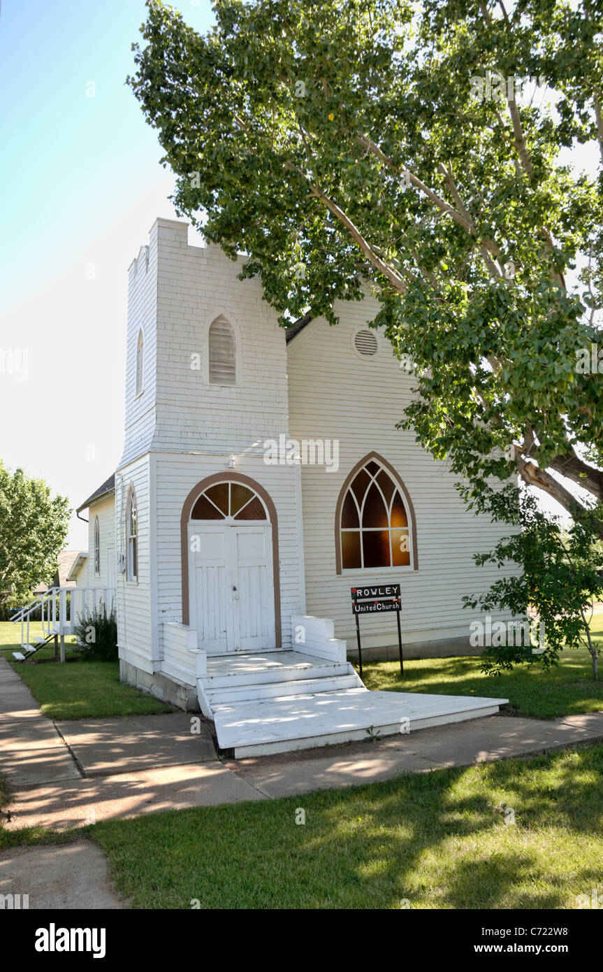 Eine alte Kirche in der alten Heimat Stadt Rowley, Alberta, Kanada. Stockfoto