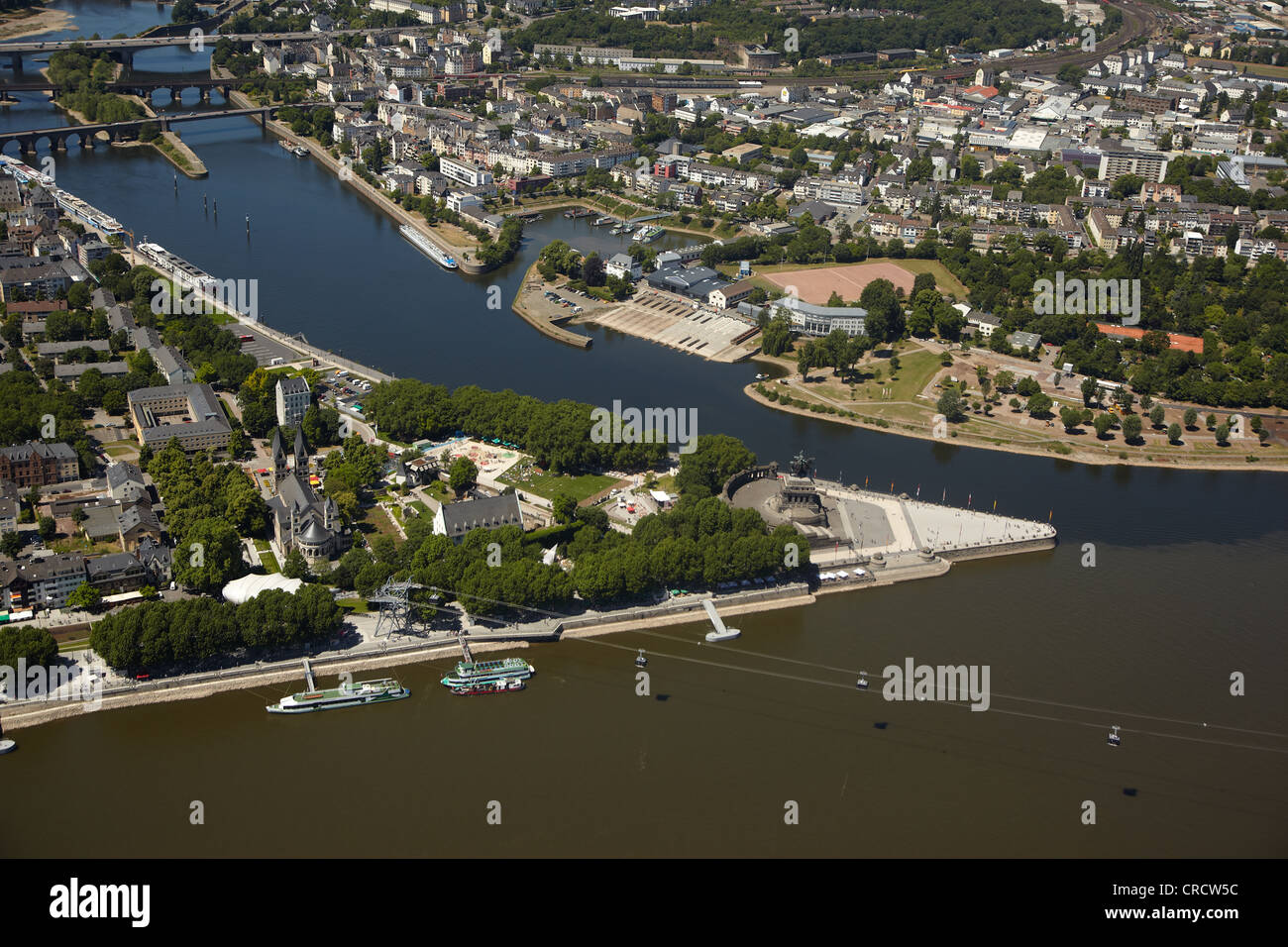 Luftaufnahme, Deutsches Eck, Deutsches Eck, mitten in dem Gelände der Bundesgartenschau, Bundesgartenschau, BUGA 2011, Koblenz Stockfoto