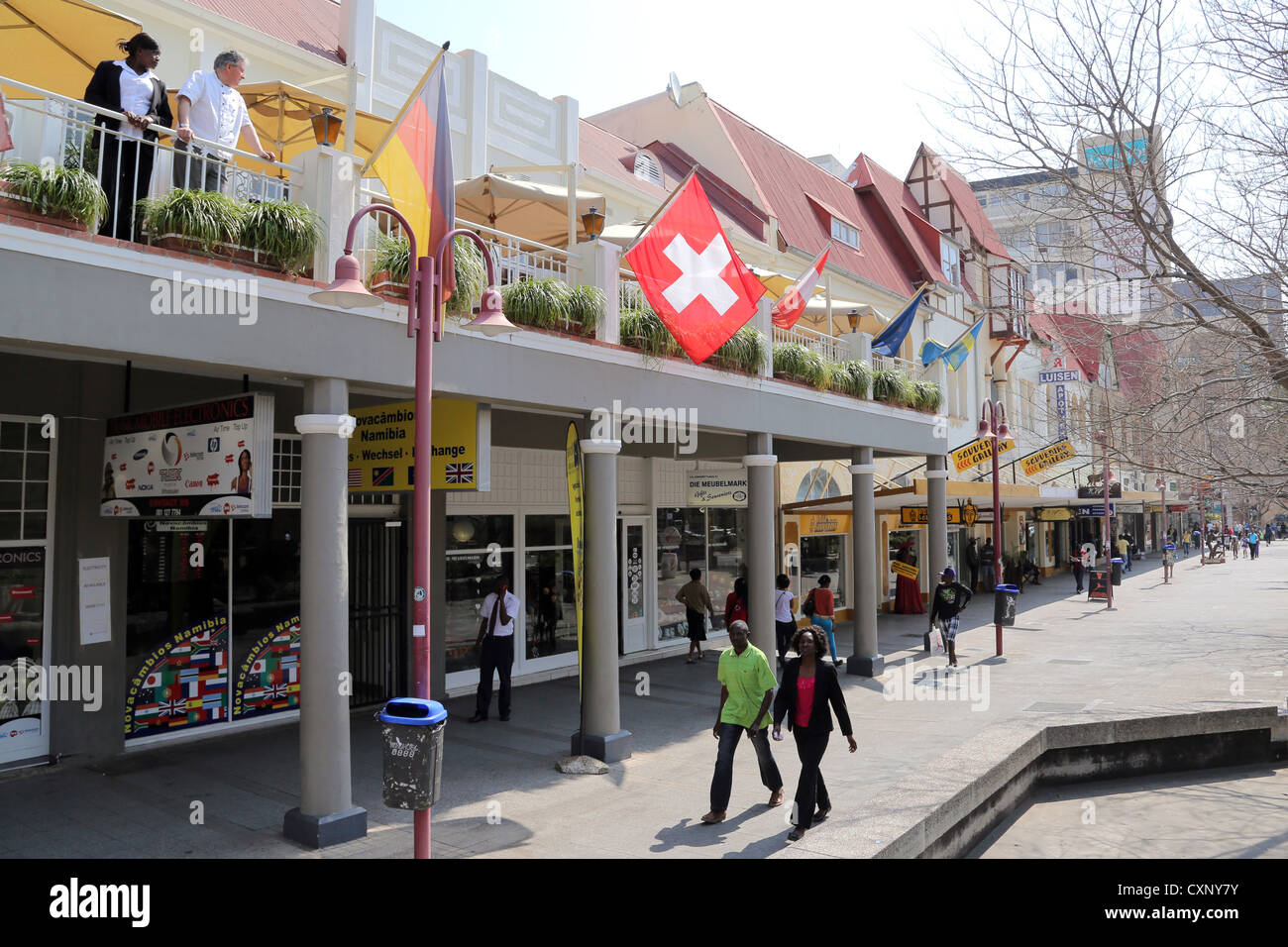 Deutsche Geschäfte am Independence Avenue in Windhoek, Namibia Stockfoto