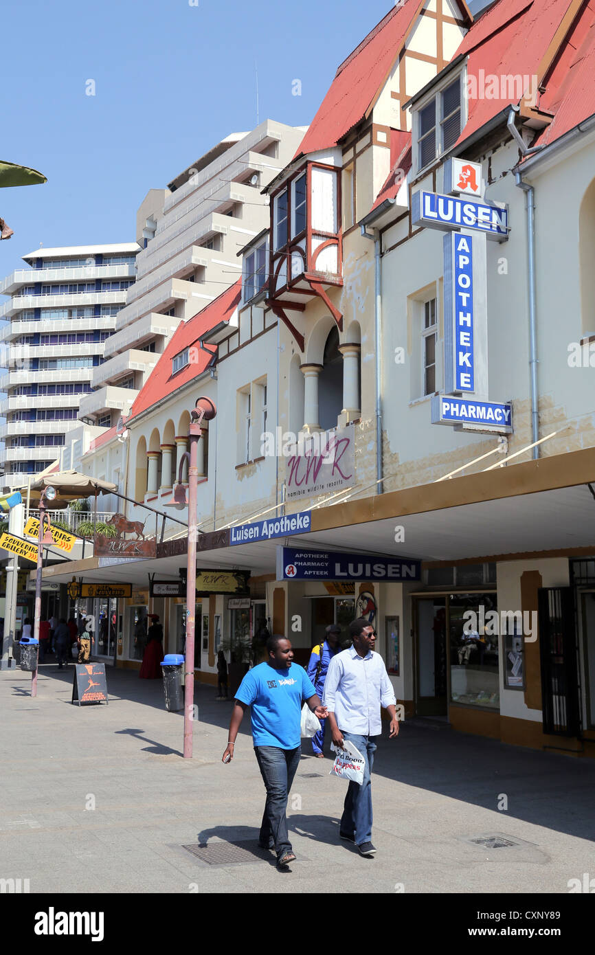 Deutsche Geschäfte am Independence Avenue in Windhoek, Namibia Stockfoto