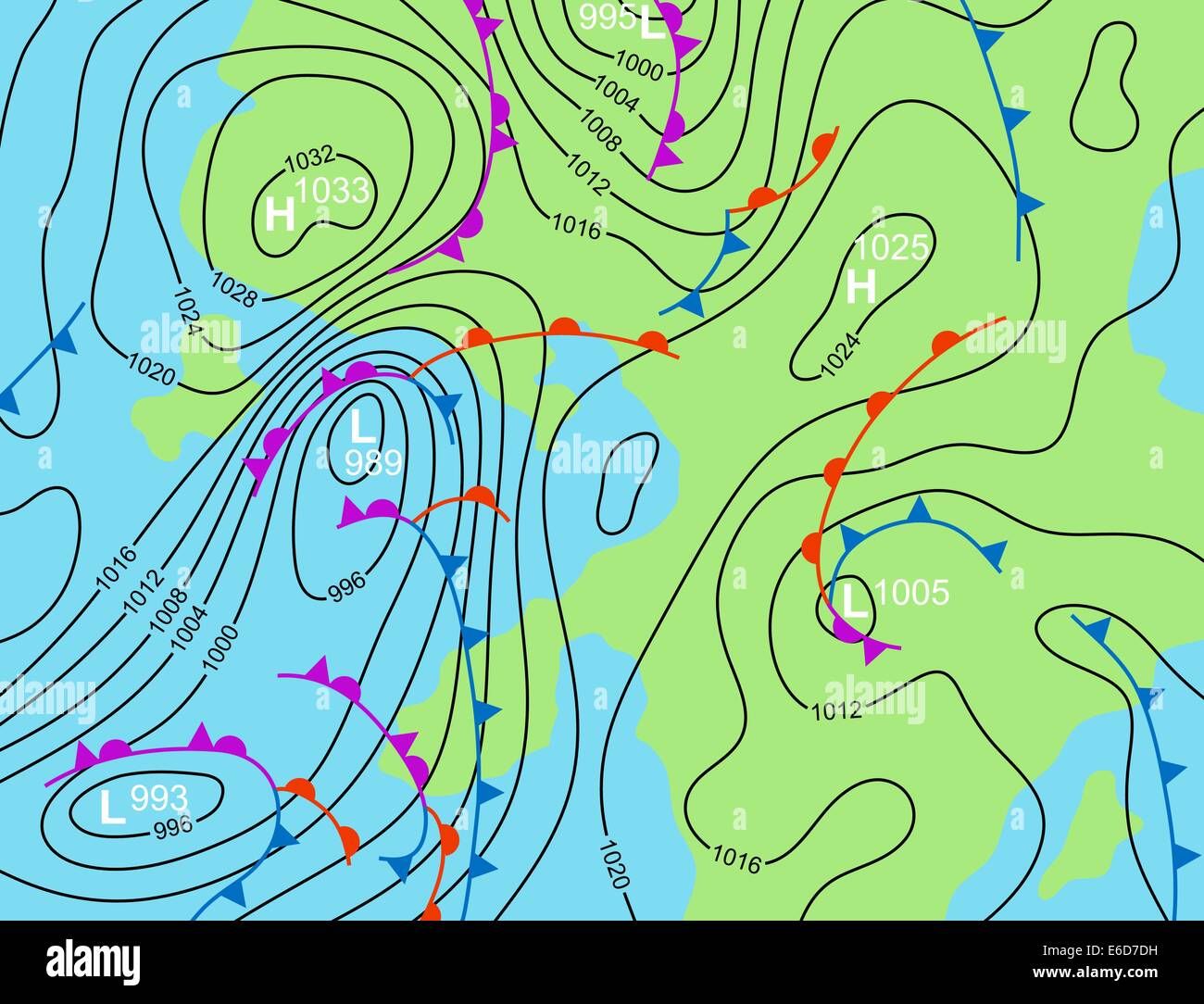 Bearbeitbares Vektor-Illustration einer generischen Wetterkarte system Stock Vektor