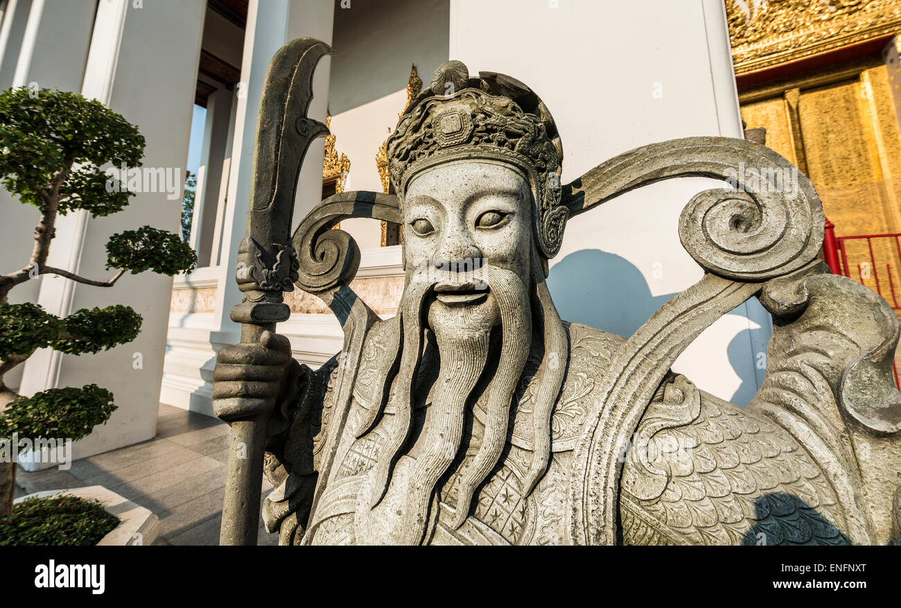 Erschreckende Chinesisch Stein Statue, bewachen, Wat Po, Krung Thep, Wat Pho, Bangkok, Thailand Stockfoto