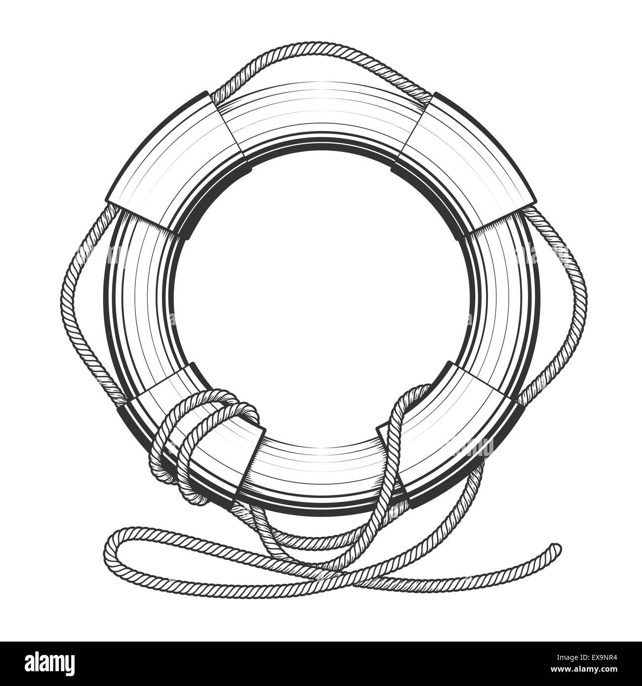 Hoch detaillierte Rettungsring Rettungsring in Gravur Stil gezeichnet. Isoliert auf weißem Hintergrund. Stock Vektor