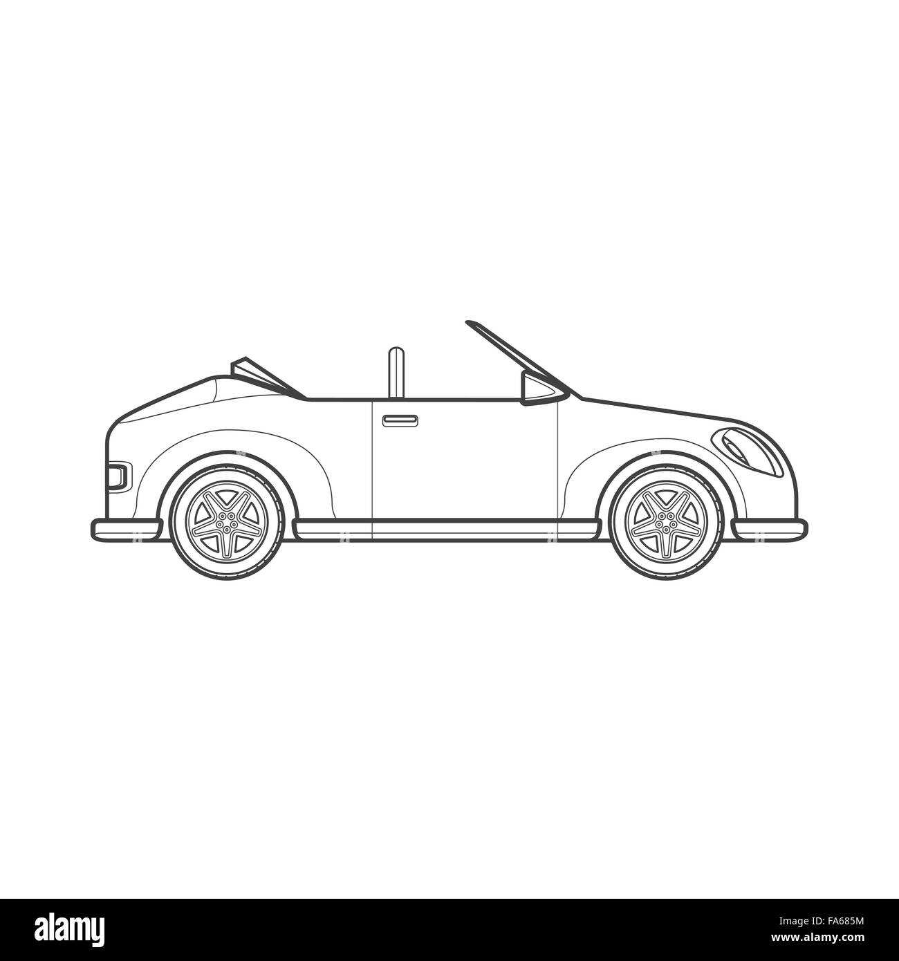 Vektor-schwarz monochrome Kontur Cabrio Roadster Fahrzeug Körper Art Illustration isoliert weißen Hintergrund Stock Vektor