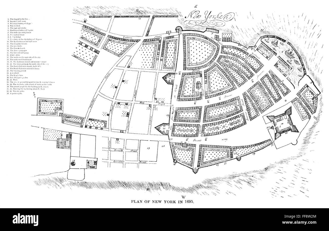 NEW YORK STADTPLAN, 1695. /nEngraved Plan von New York im Jahre 1695. Stockfoto