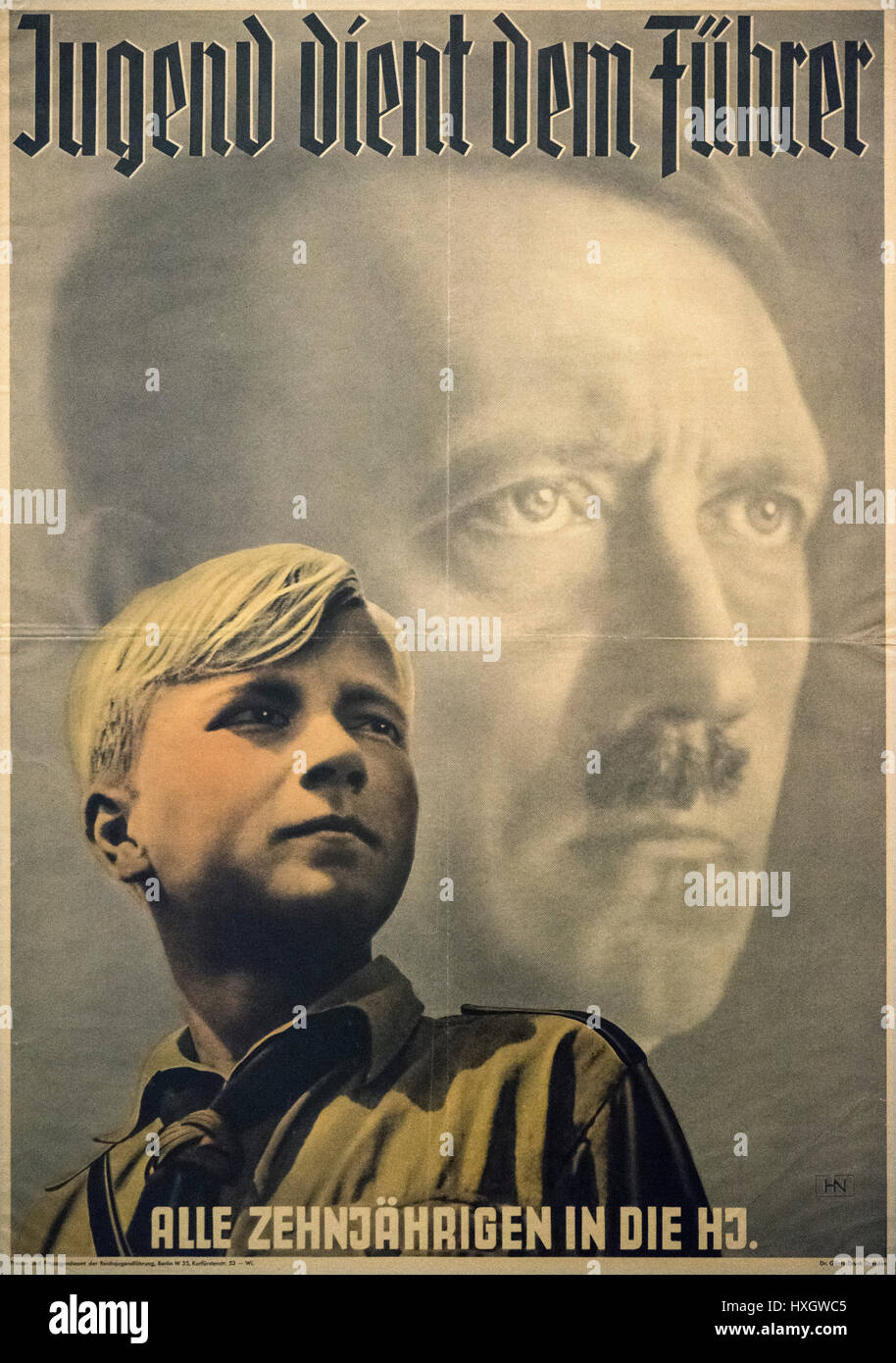 Hein Neuner (1910 – 1984), Hitler-Jugend Rekrutierung Plakat ca. 1939, "Jugend dient dem Führer" "Alle 10 - jährigen in der Hitler-Jugend".   Werbeplakat für Stockfoto