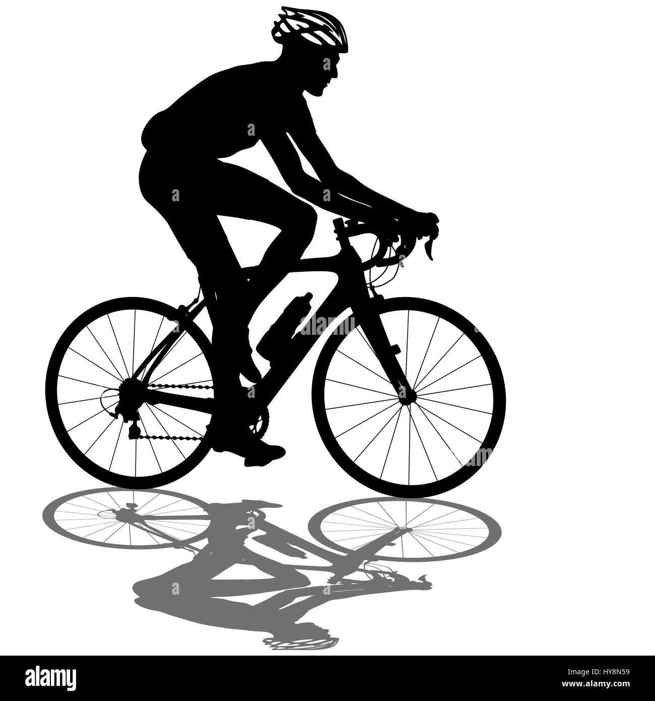 Silhouette eines männlichen Radfahrer.  oder Illustration. Stockfoto