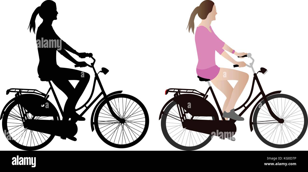 Weibliche Radfahrer Silhouette und Illustration - Vektor Stock Vektor